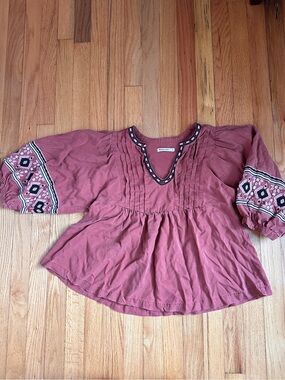 Marine Layer Tocaloma Boho Blouse Embroidered Puff Sleeves TENCEL Lyocell Small